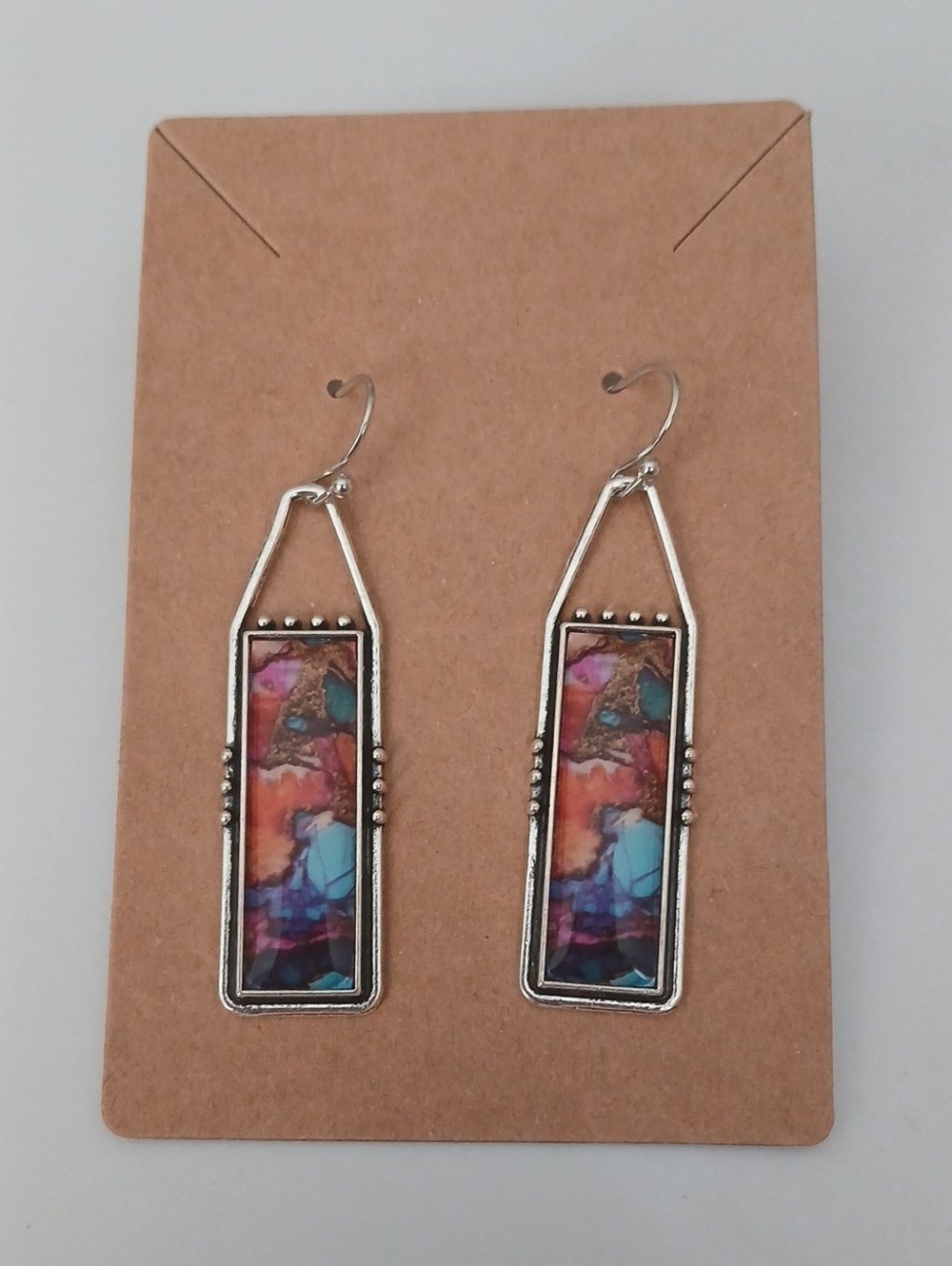 Fashion Jewelry Silver-Frame Multicolor Stone Drop Earrings
